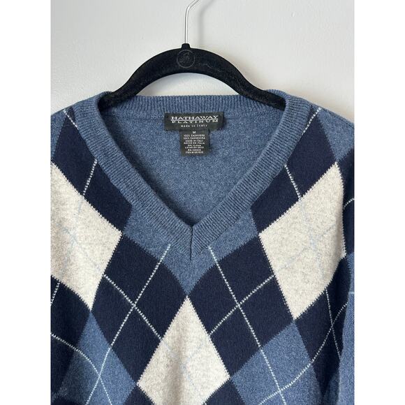 Hathaway Platinum Made in Italy Cashmere Men's Argyle Sweater Size M - Picture 2 of 8
